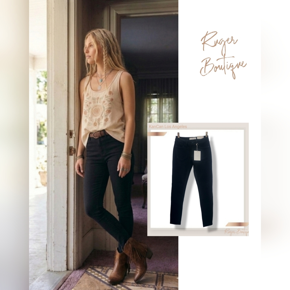 🌿KanCan Los Angeles Womens Black Coated Skinny Jeans 1/24 MidRise Super Skinny